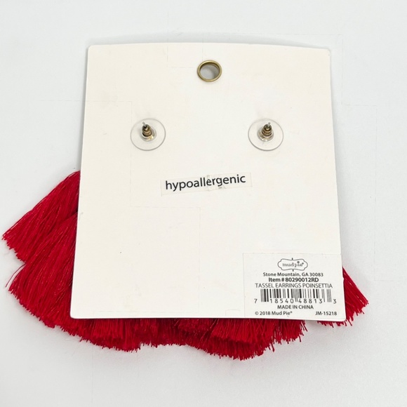 Mud Pie Red Tassel Fringe Earrings in Poinsettia - Picture 6 of 7
